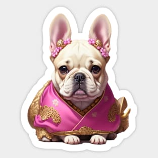 Charming Frenchie Puppy in Pink Floral Hanbok Sticker